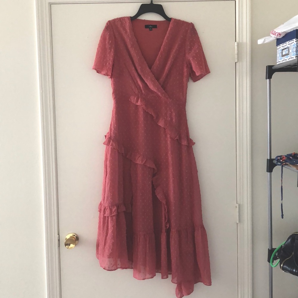 Lulus size M Rusty Rose Ruffled Midi Dress
